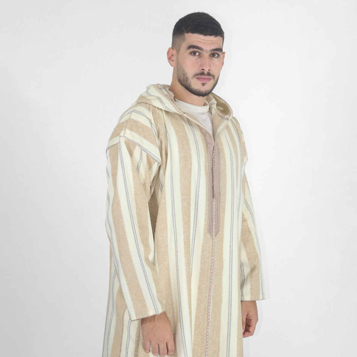 Royal Ripples Long Sleeve Plaid Style Hooded Djellaba Thobes