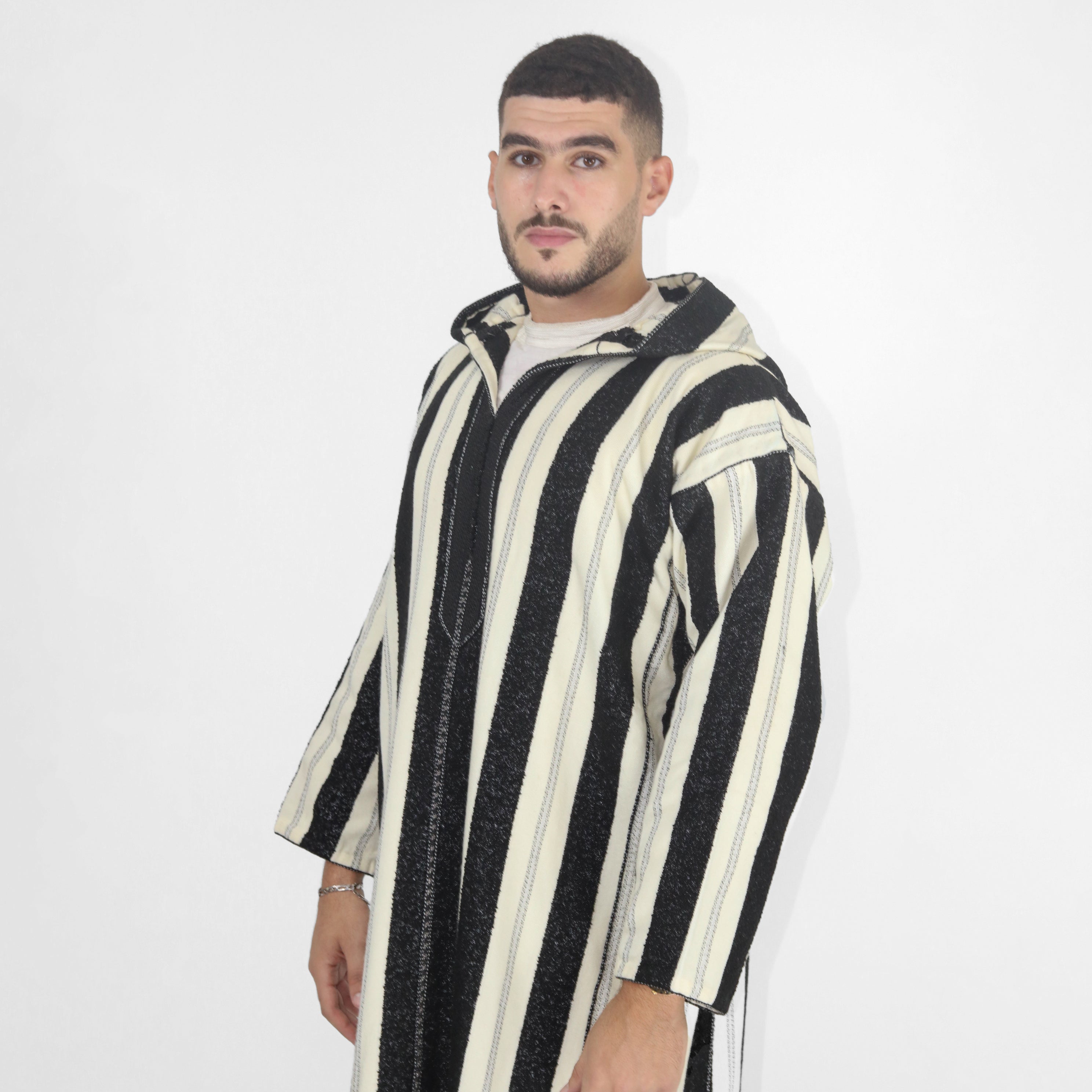 Royal Ripples Long Sleeve Plaid Style Hooded Djellaba Thobes