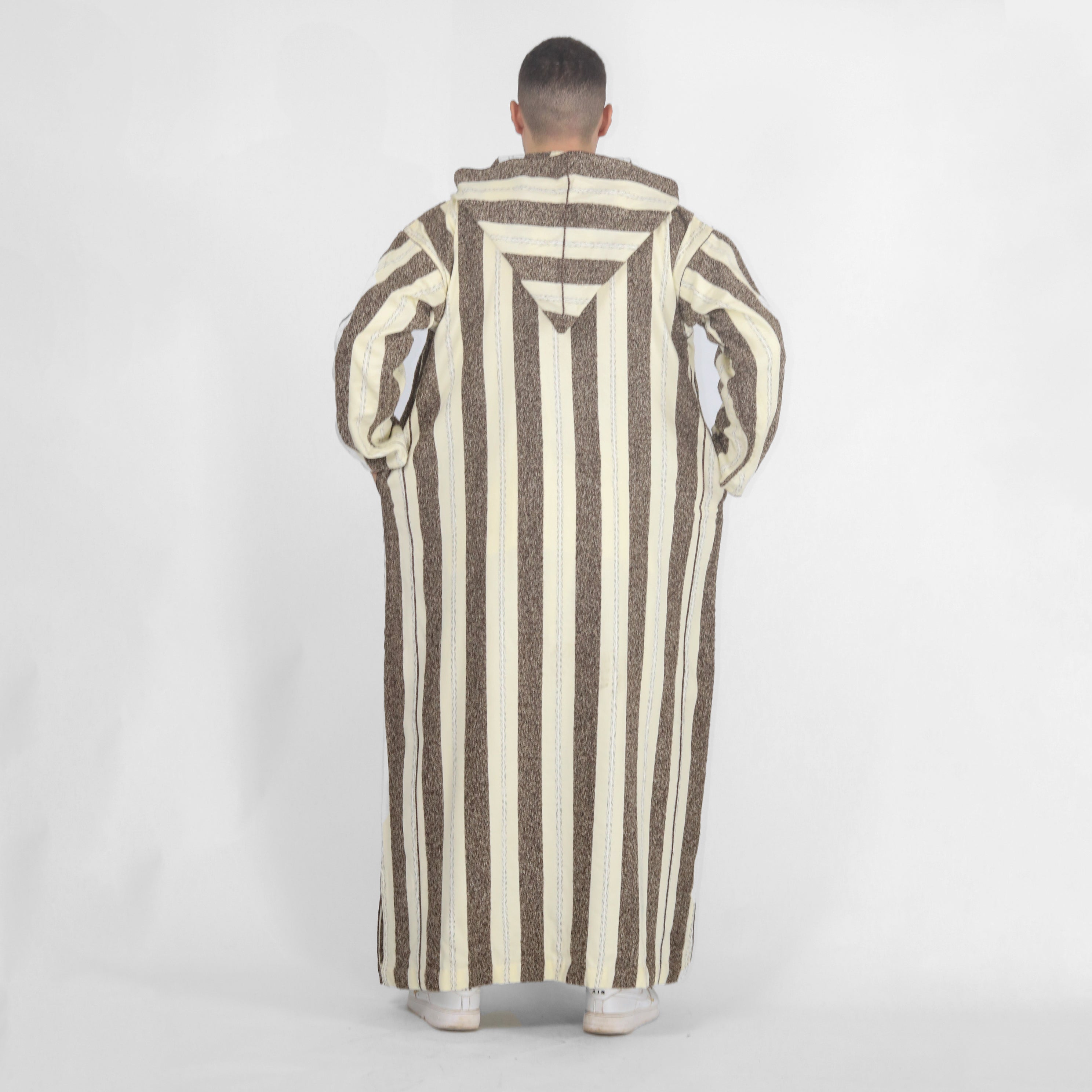 Royal Ripples Long Sleeve Plaid Style Hooded Djellaba Thobes