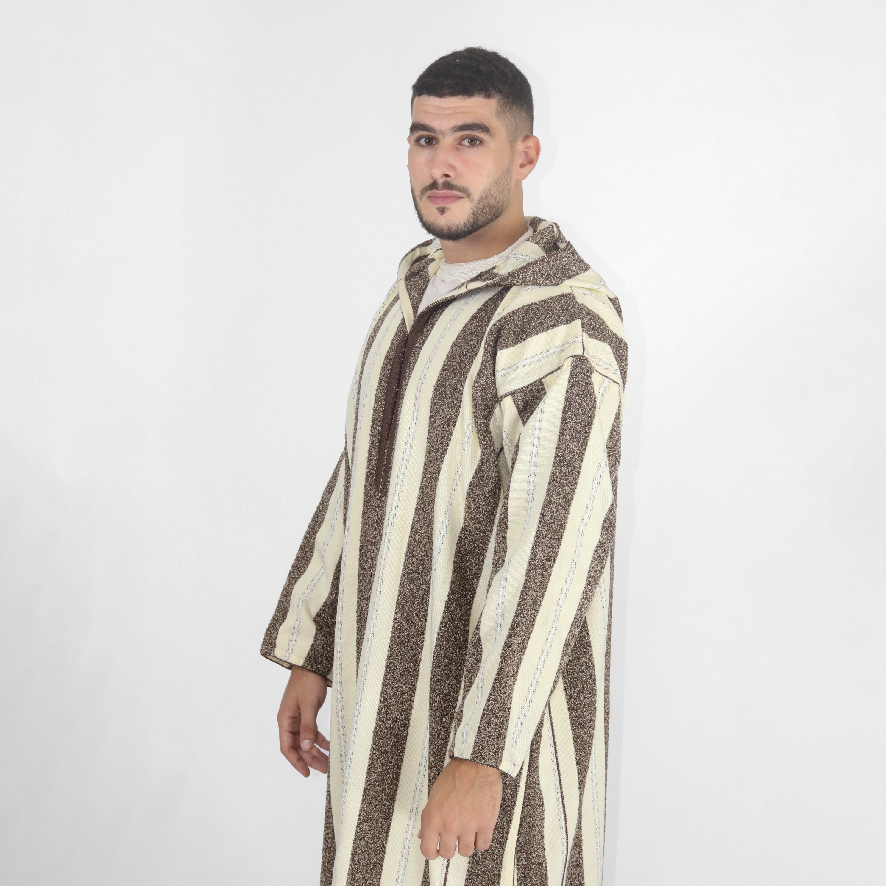 Royal Ripples Long Sleeve Plaid Style Hooded Djellaba Thobes