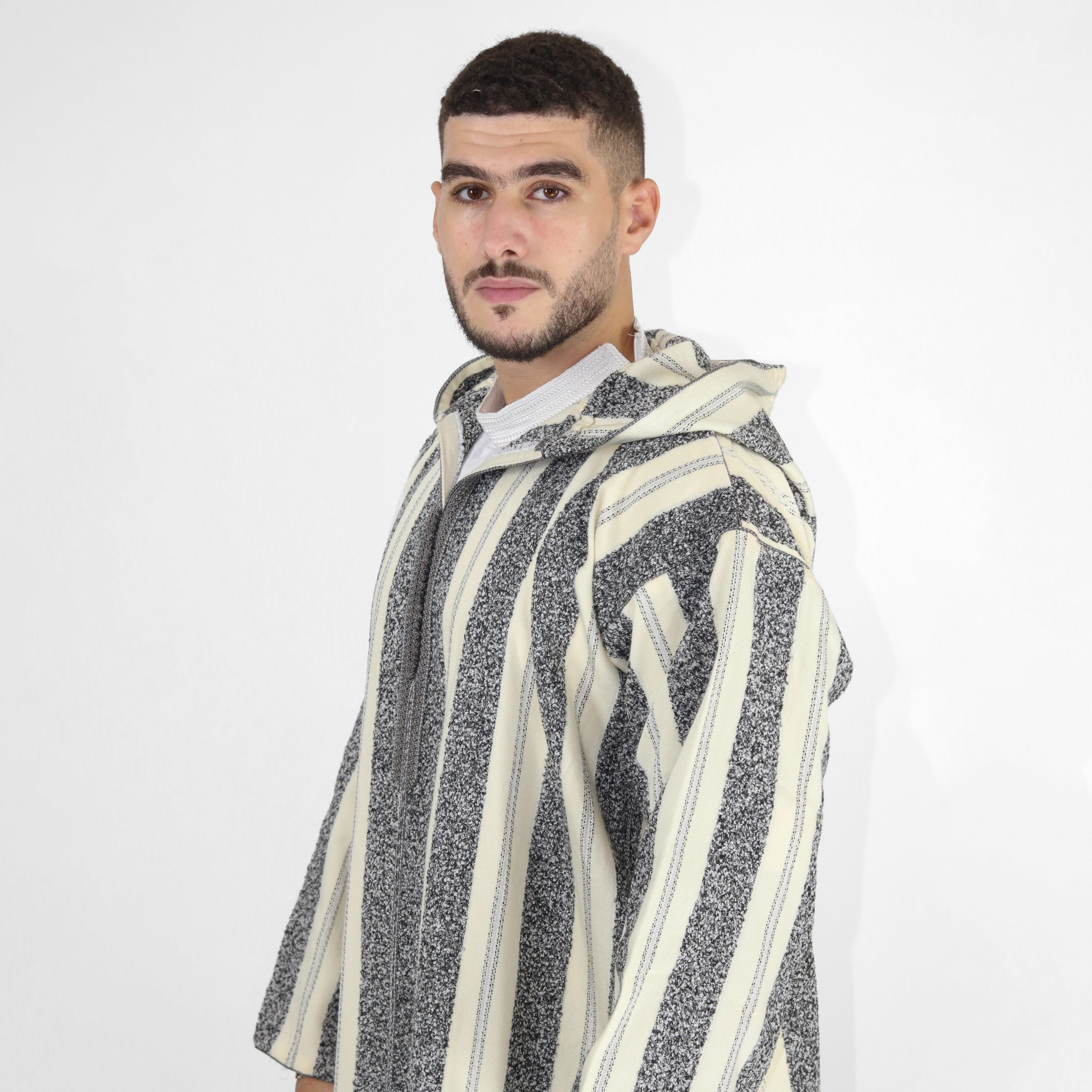 Royal Ripples Long Sleeve Plaid Style Hooded Djellaba Thobes