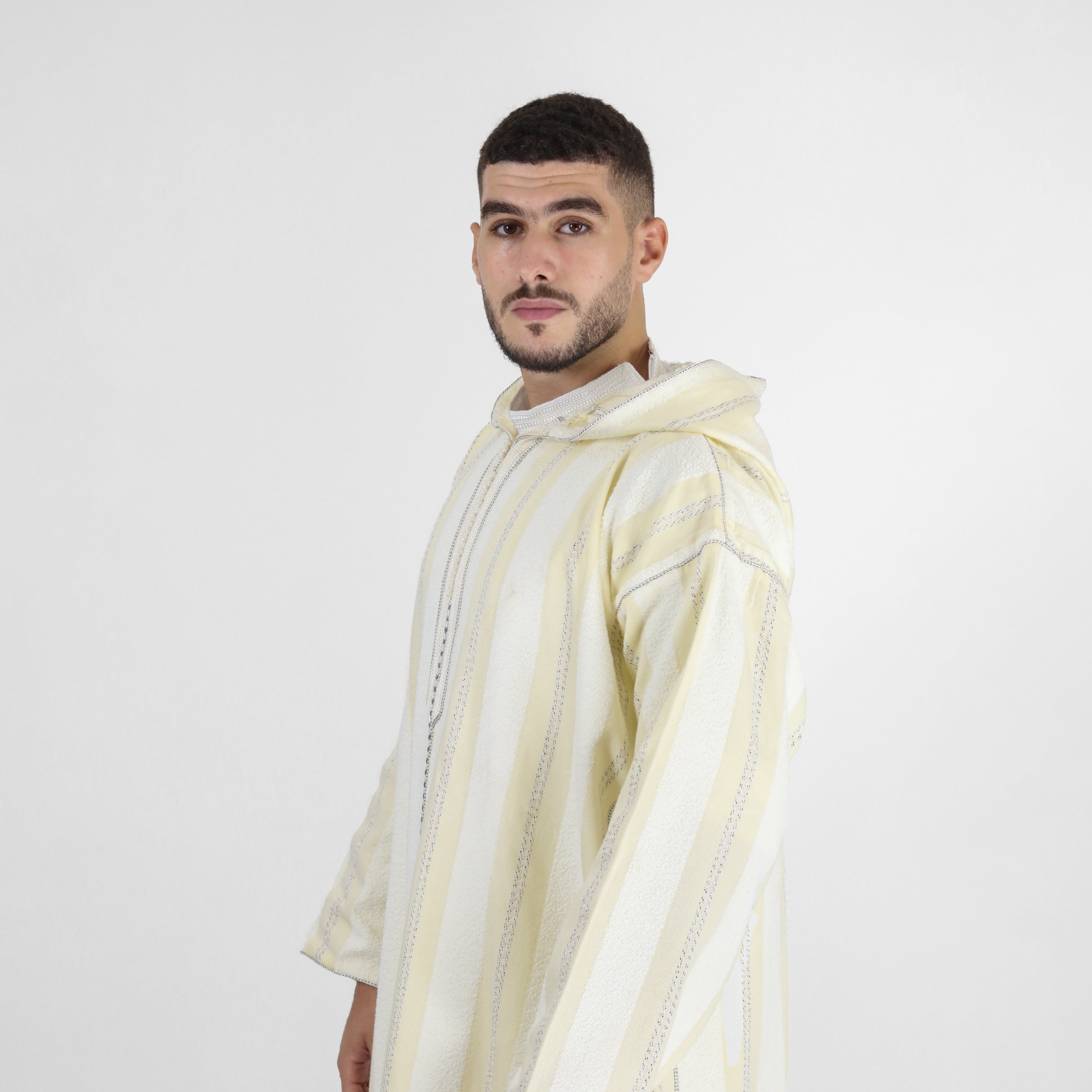 Royal Ripples Long Sleeve Plaid Style Hooded Djellaba Thobes