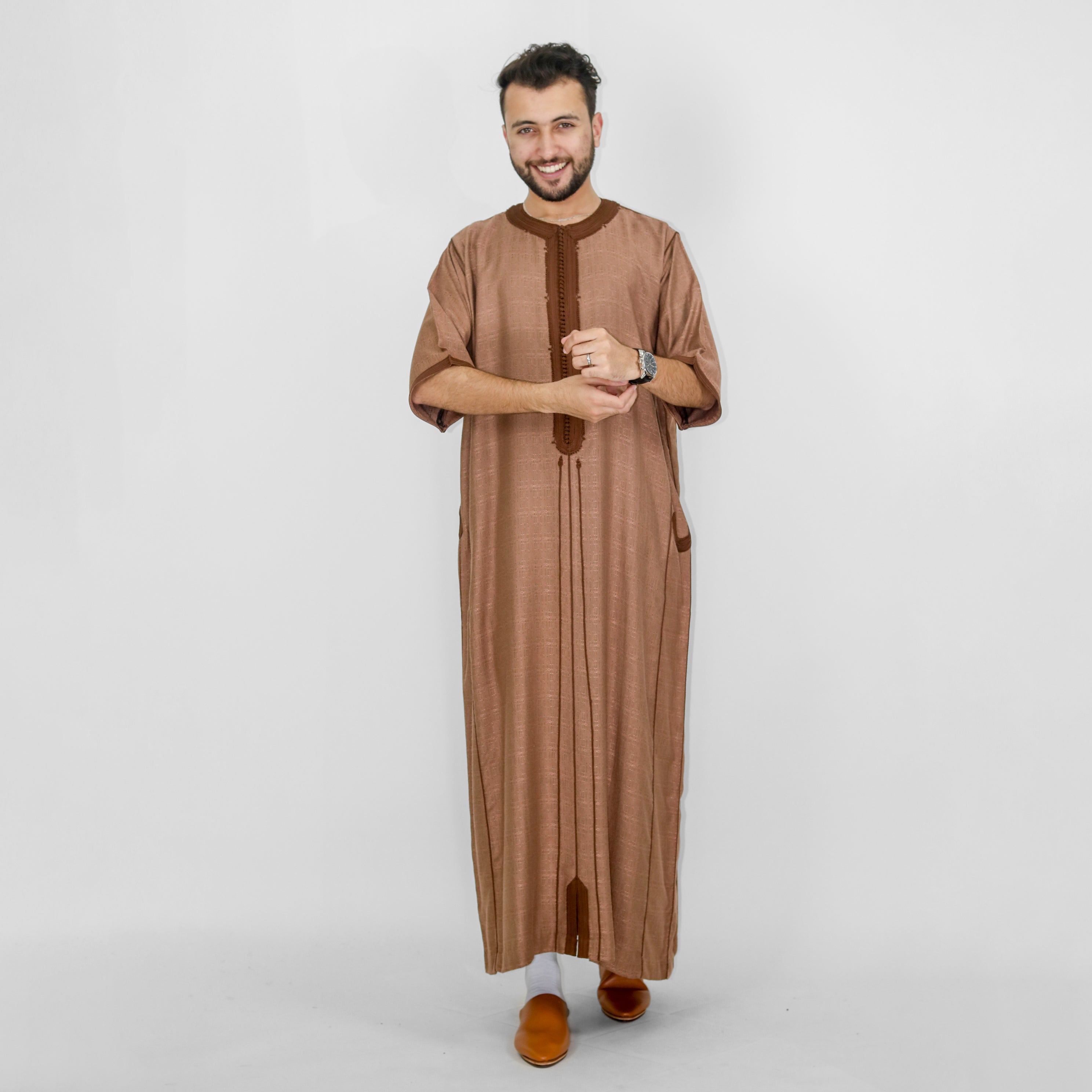 Drapery Delight Embroidery Detailing Elbow Sleeve Long Thobes