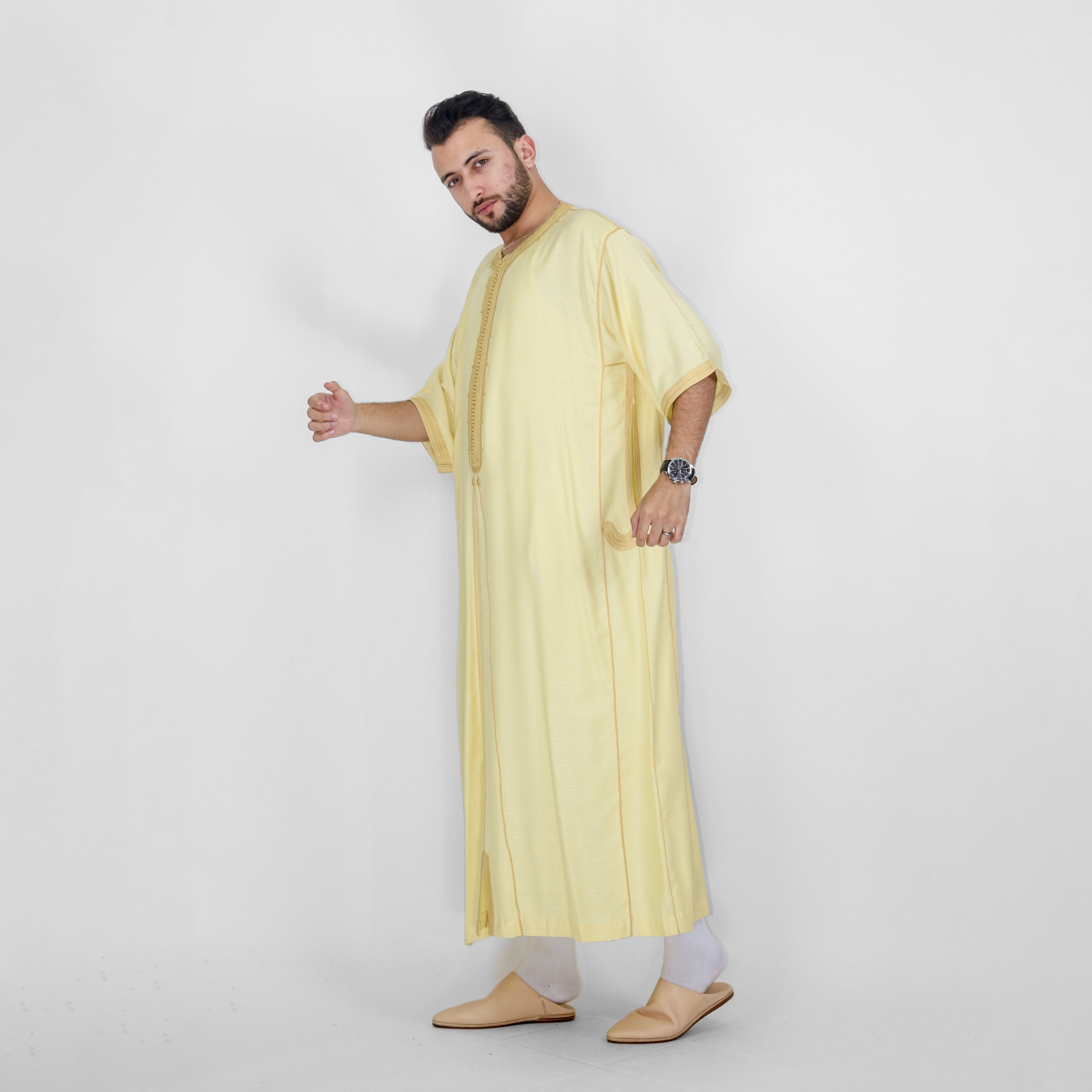 Drapery Delight Embroidery Detailing Elbow Sleeve Long Thobes