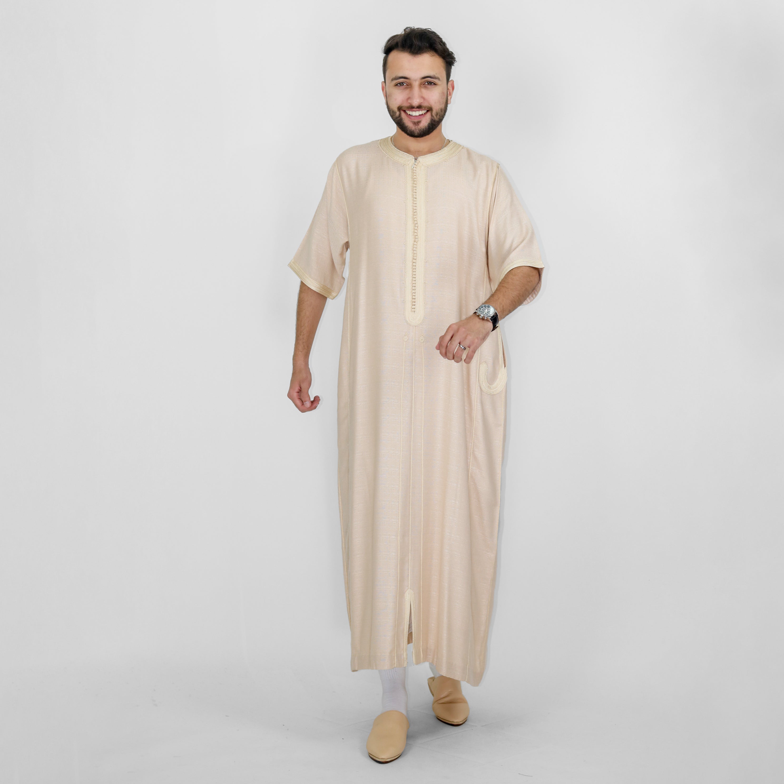 Drapery Delight Embroidery Detailing Elbow Sleeve Long Thobes