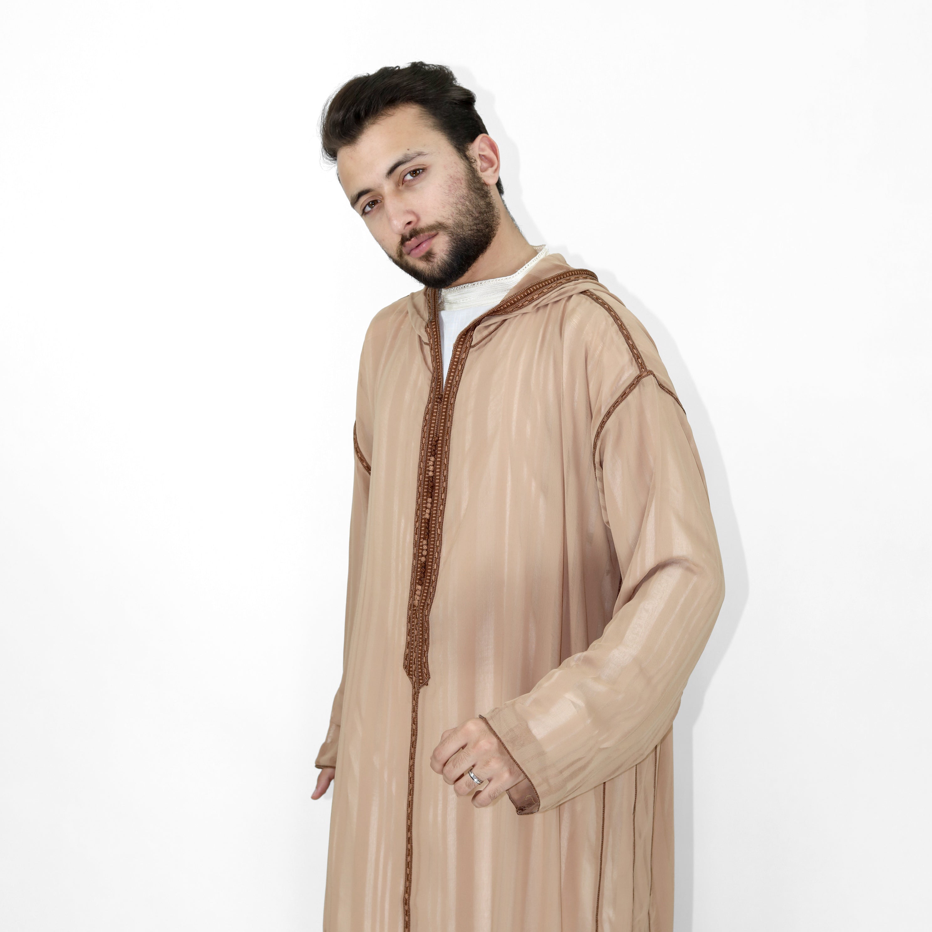 Mirage Marvel Embroidered Full Sleeve Hooded Djellaba Thobe