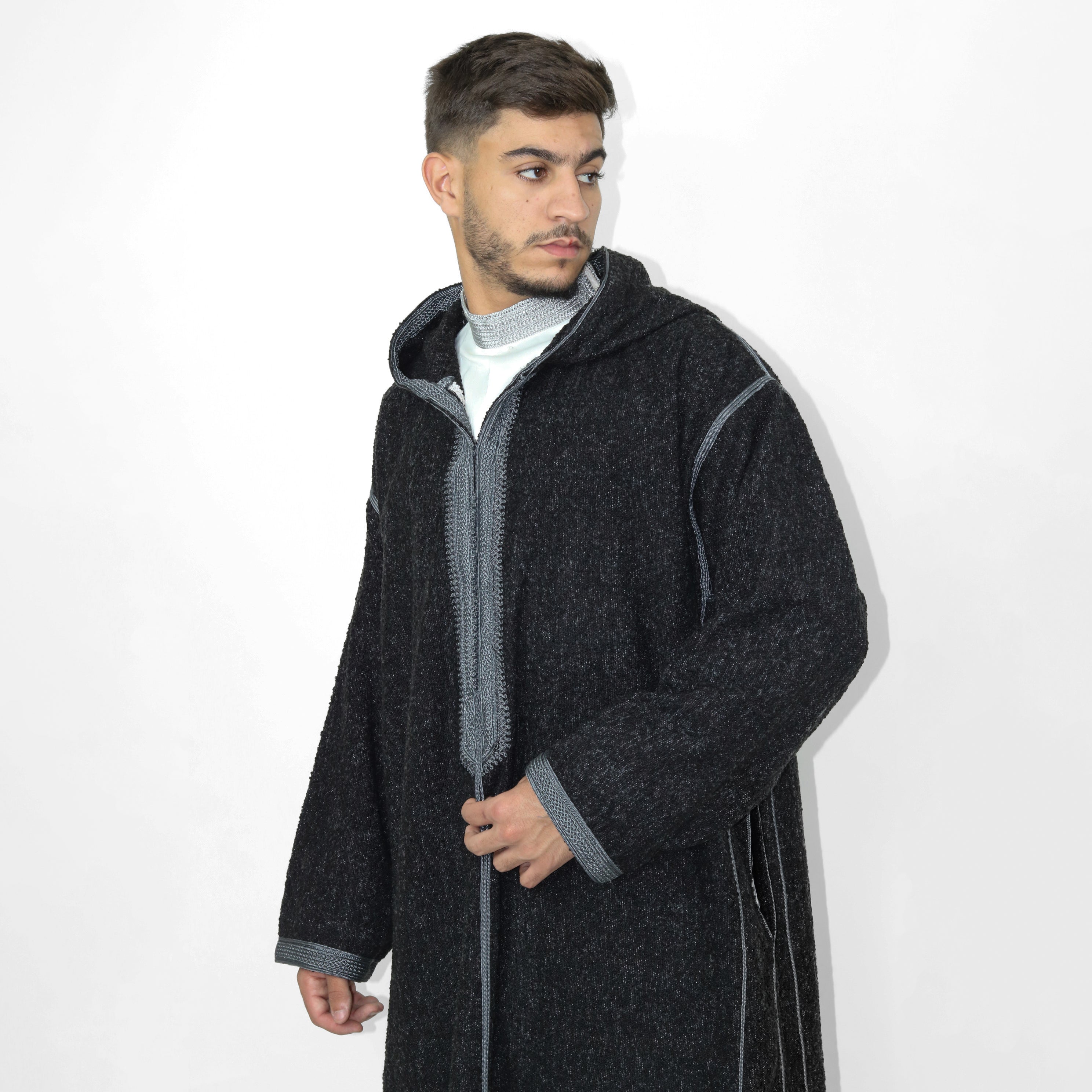 Sahara Serenity Trendy Embroidered Long sleeve Hooded Thobe