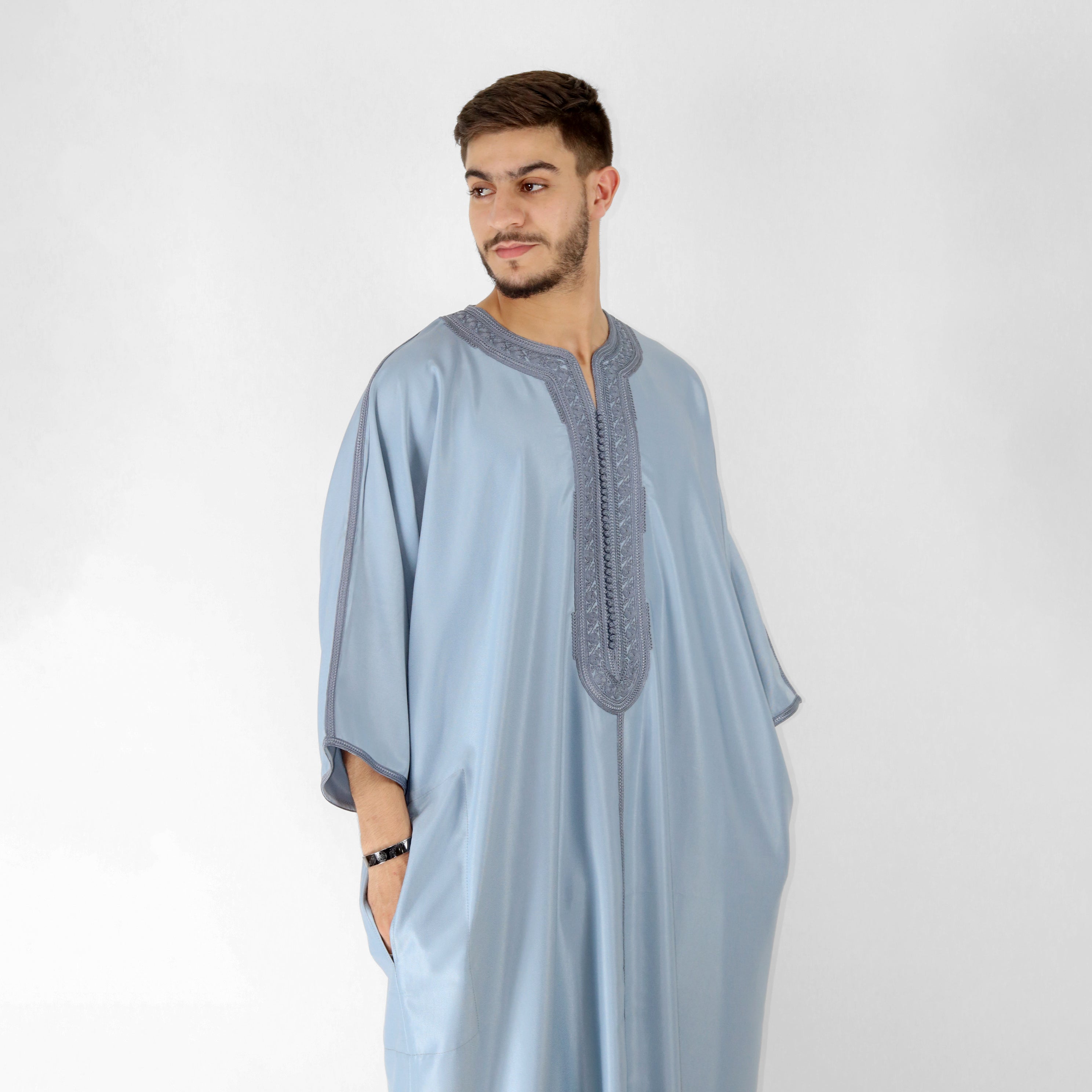 Luxe Thread Embroidery Detailing 3 Quarter Sleeve Thobes