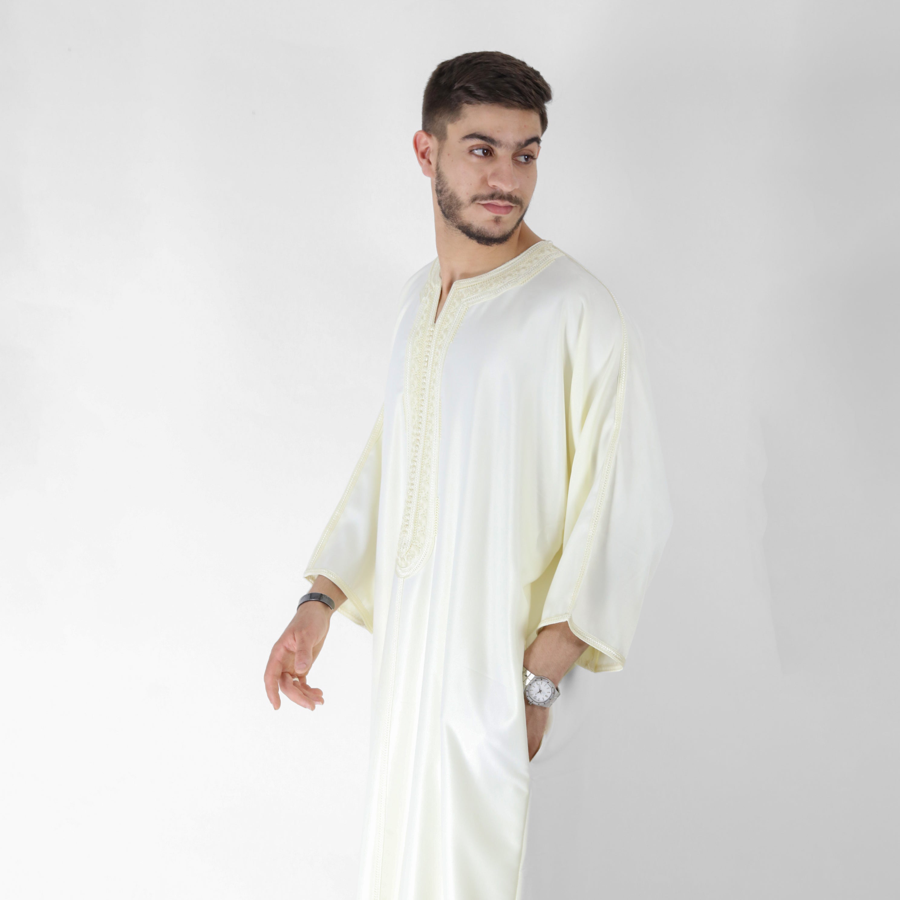 Luxe Thread Embroidery Detailing 3 Quarter Sleeve Thobes