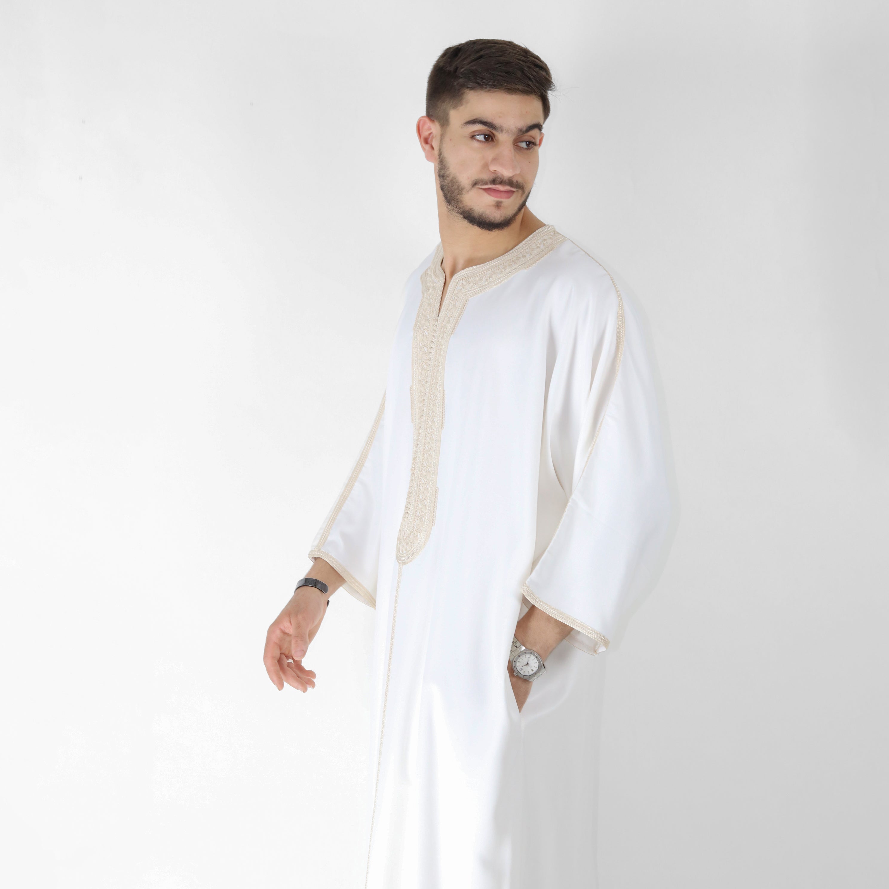 Luxe Thread Embroidery Detailing 3 Quarter Sleeve Thobes