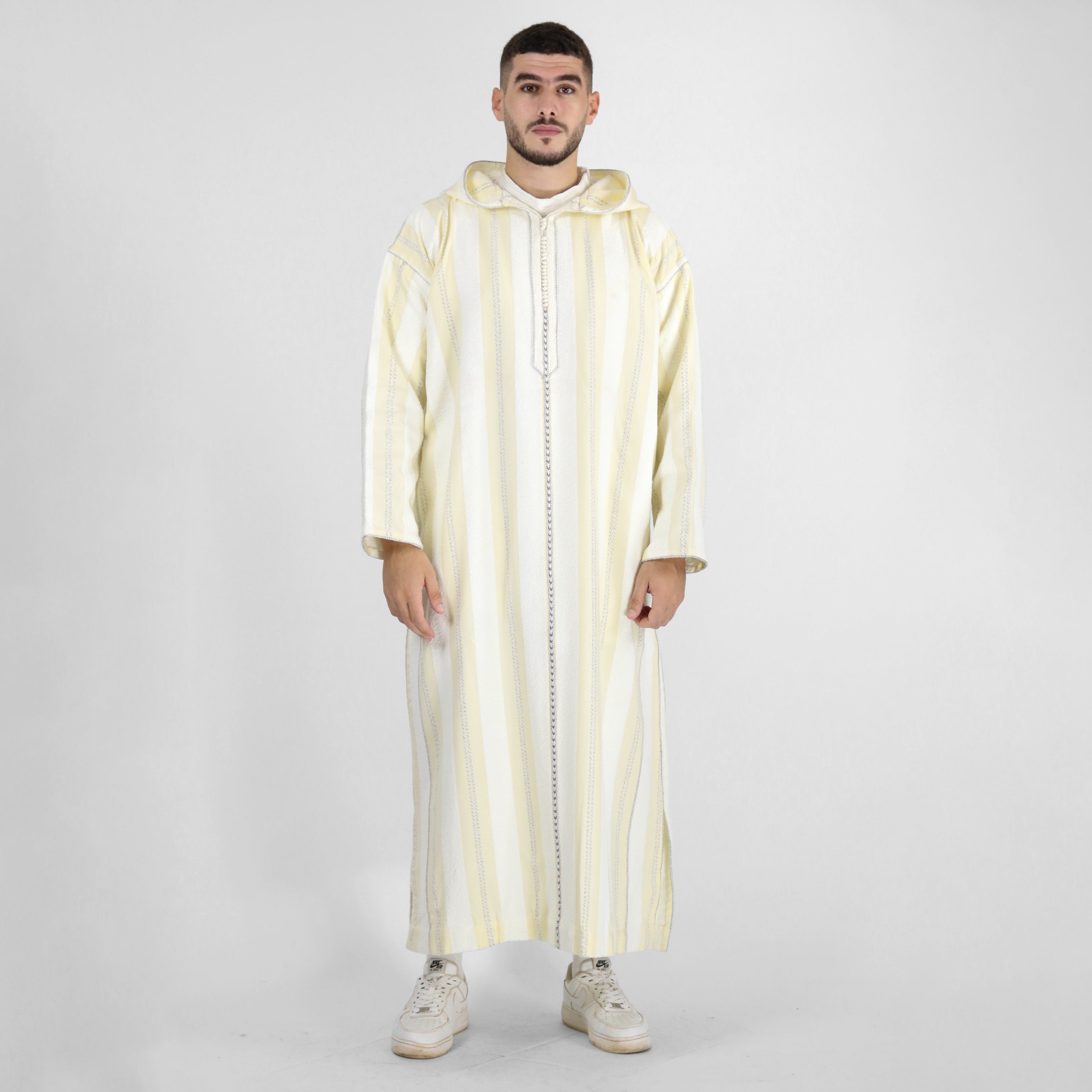 Royal Ripples Long Sleeve Plaid Style Hooded Djellaba Thobes