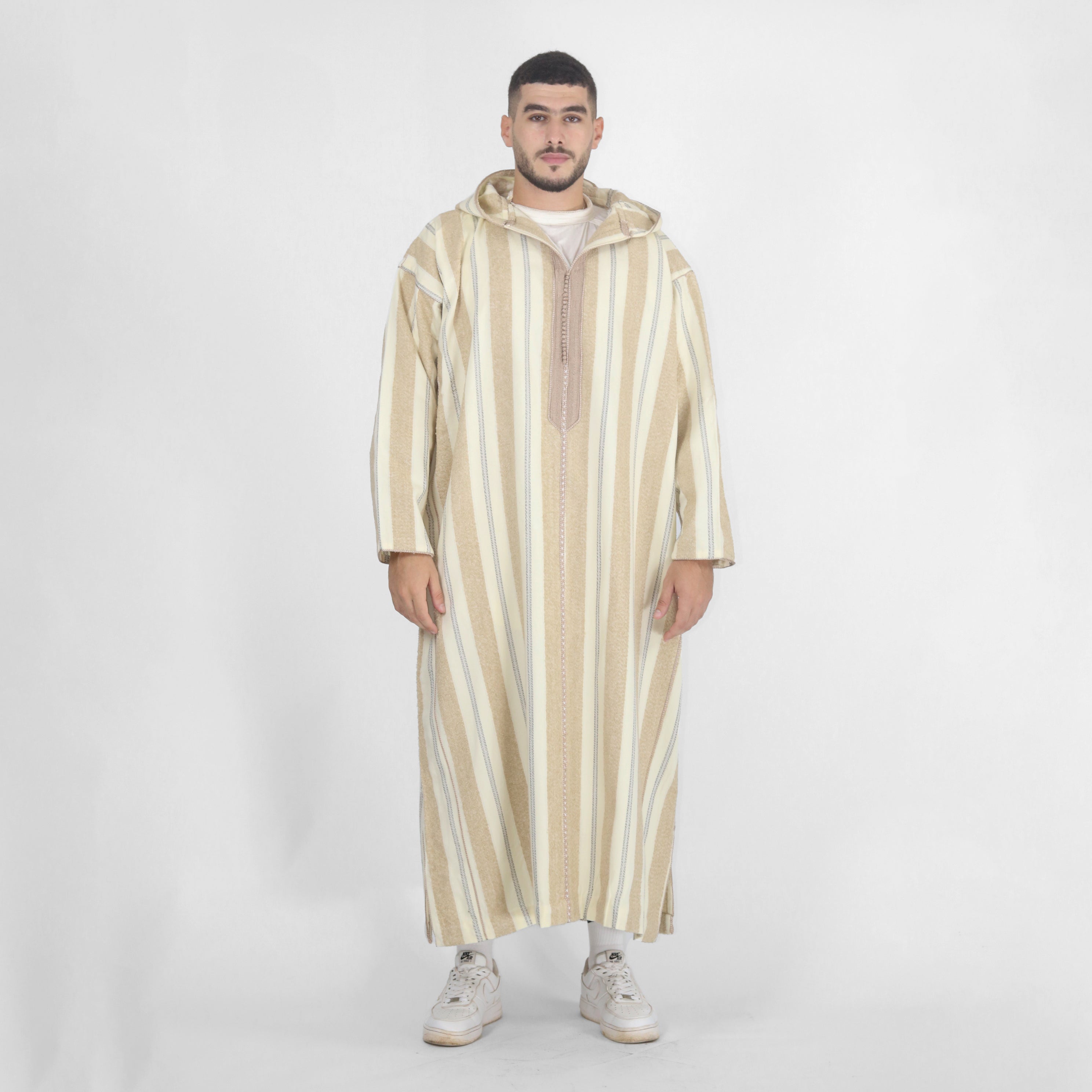 Royal Ripples Long Sleeve Plaid Style Hooded Djellaba Thobes