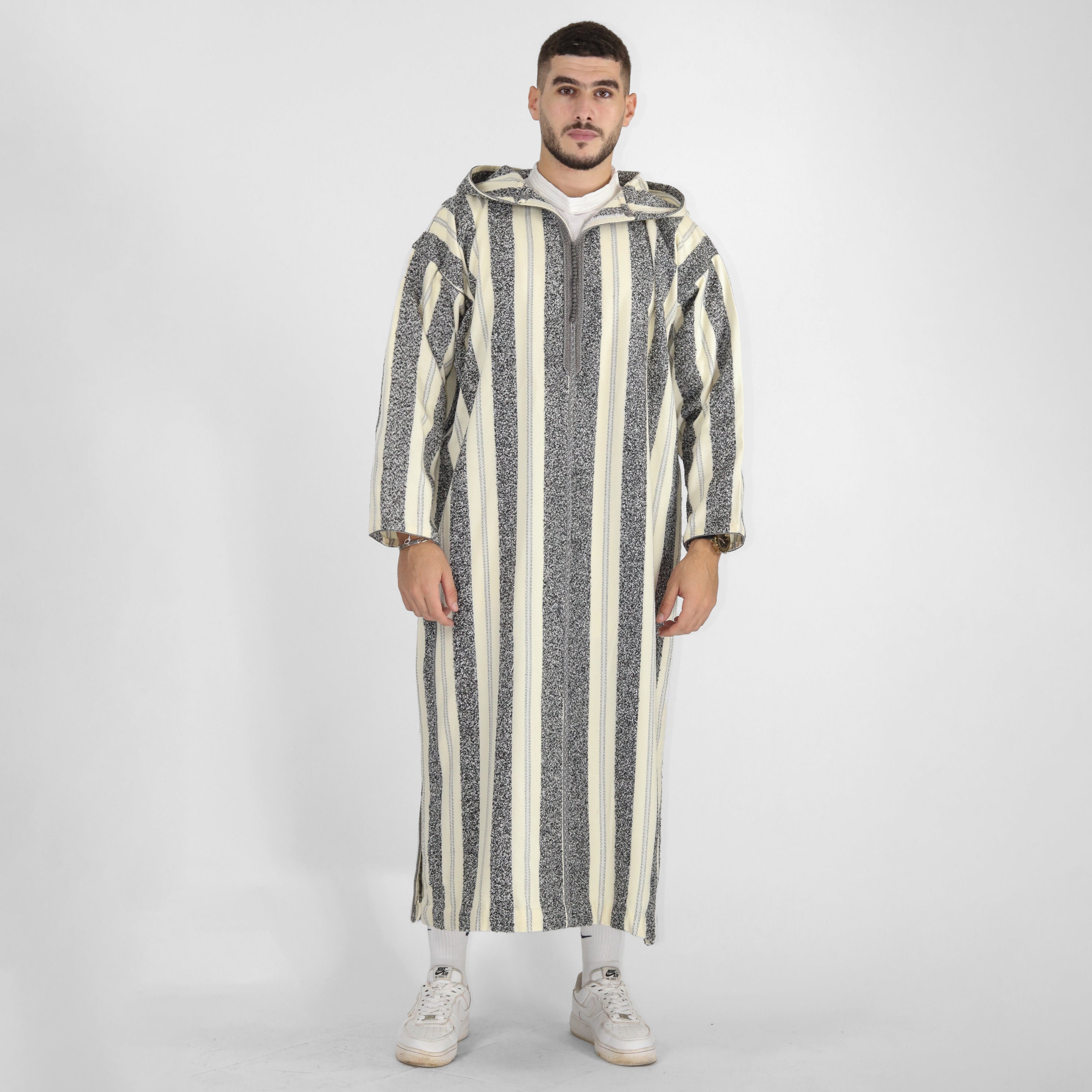 Royal Ripples Long Sleeve Plaid Style Hooded Djellaba Thobes