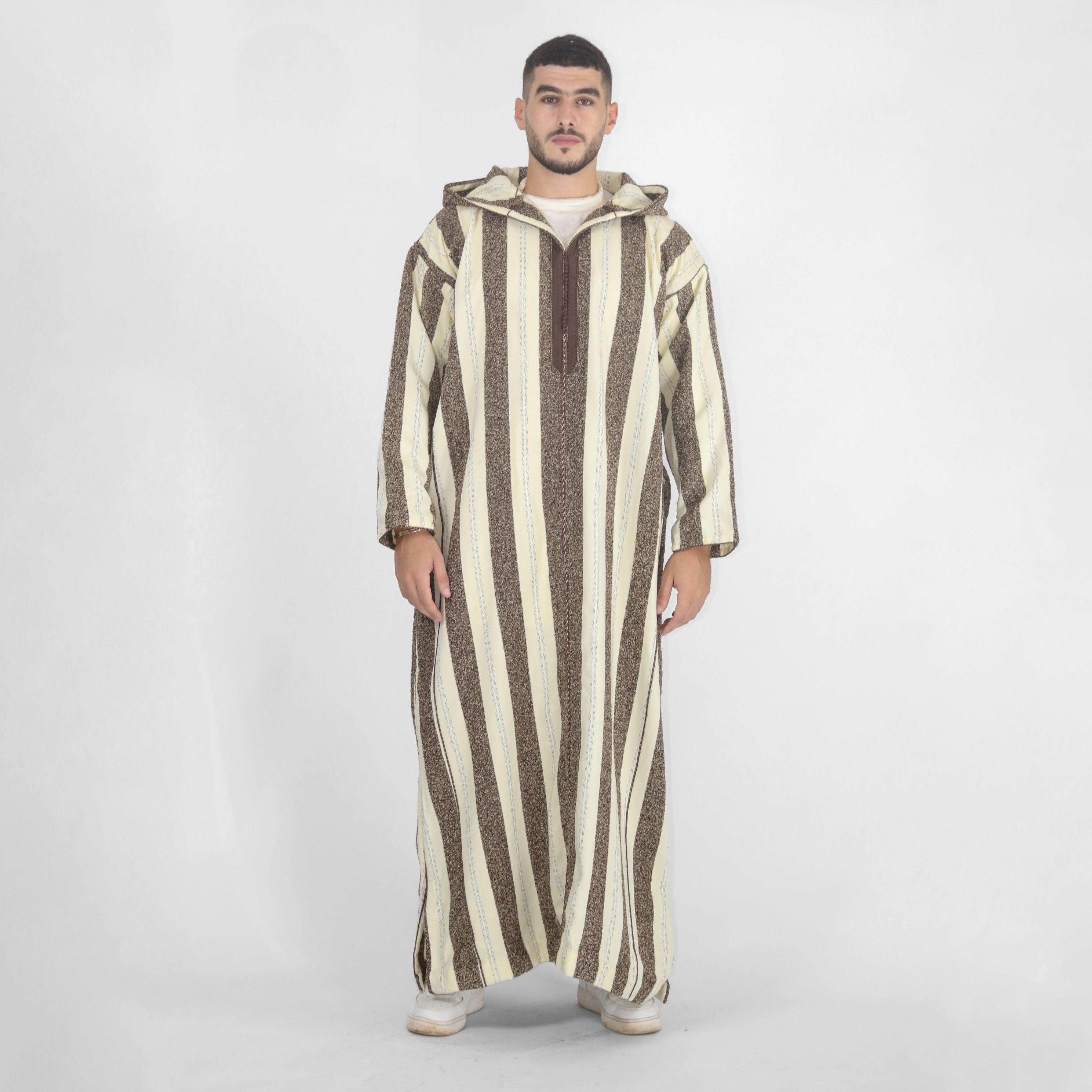 Royal Ripples Long Sleeve Plaid Style Hooded Djellaba Thobes