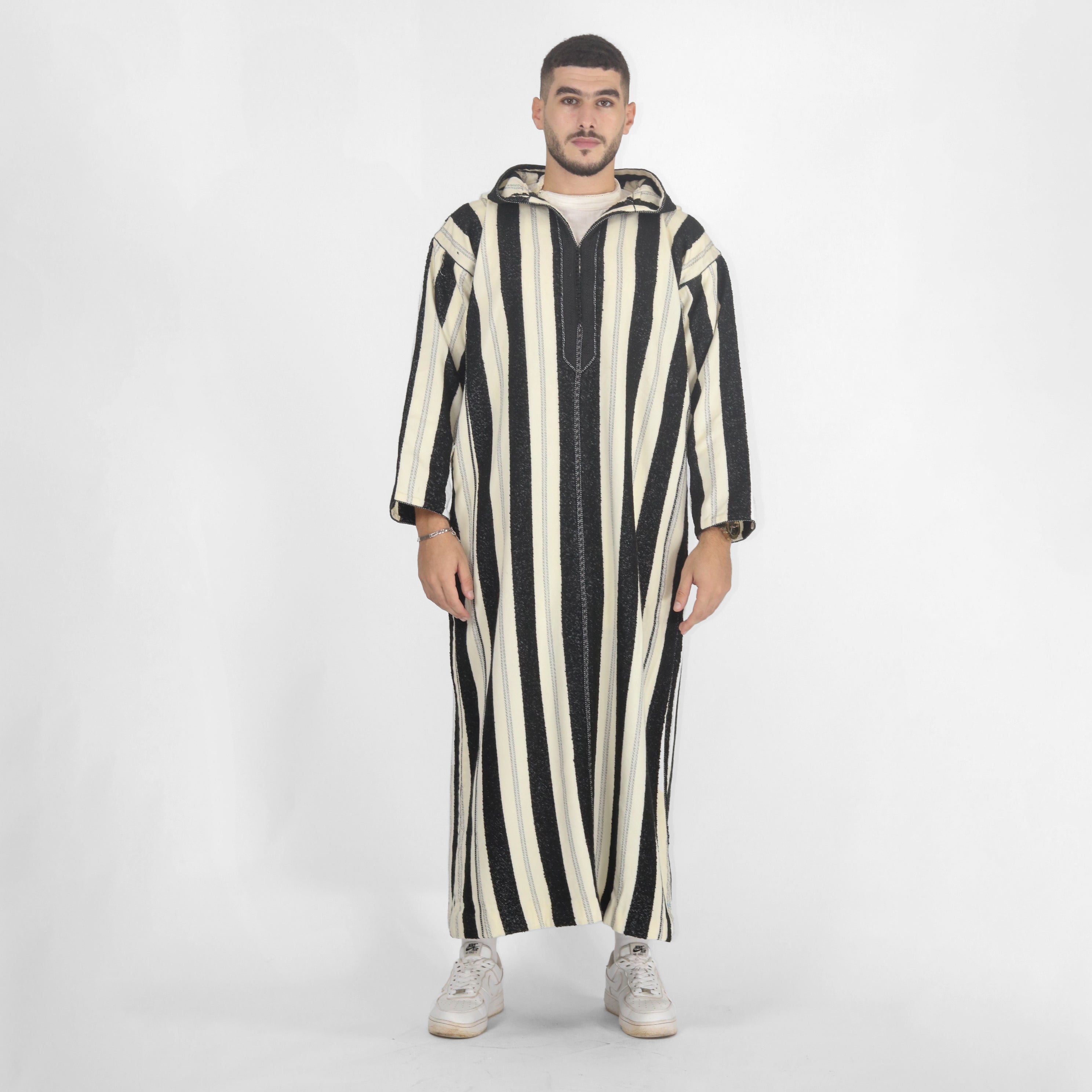 Royal Ripples Long Sleeve Plaid Style Hooded Djellaba Thobes