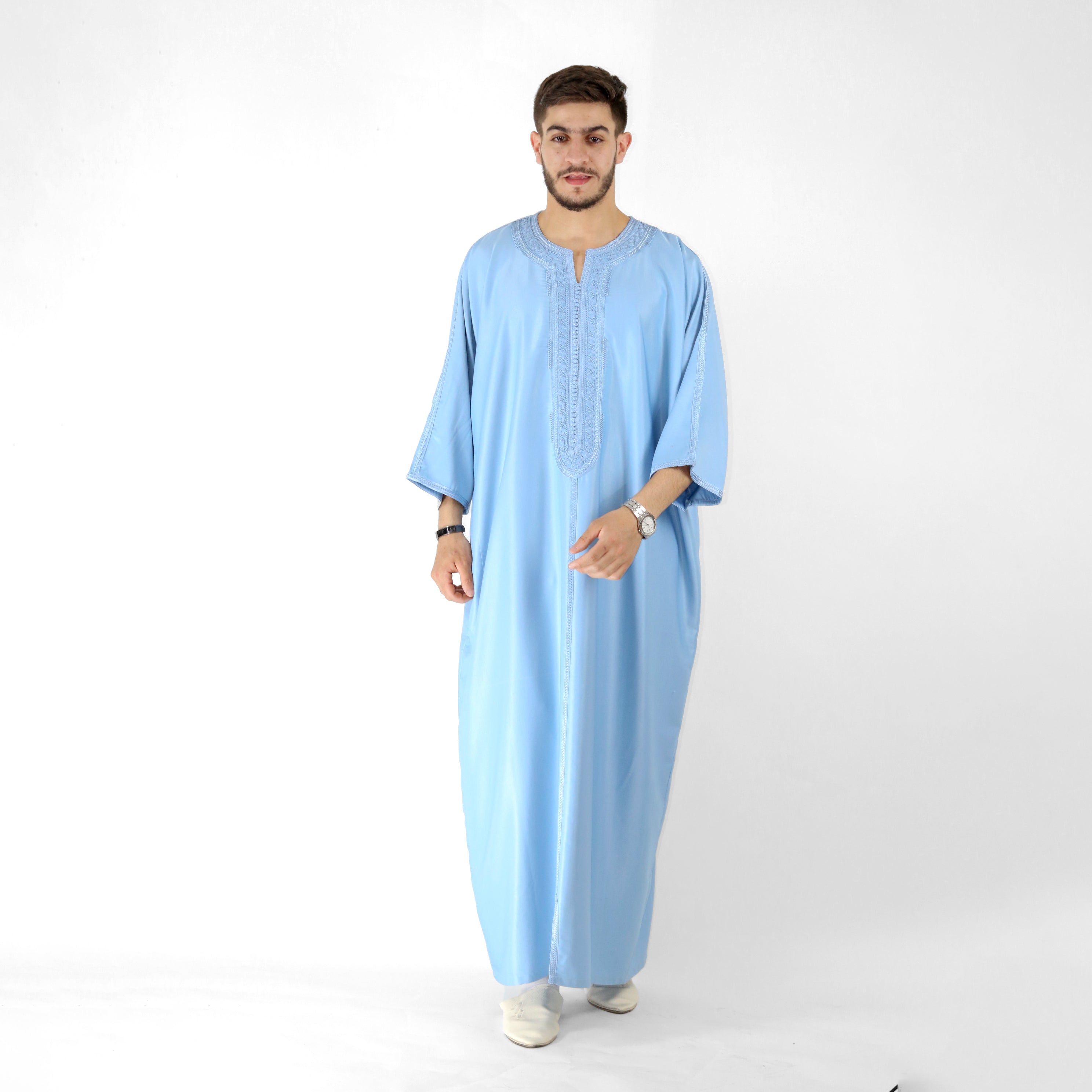 Luxe Thread Embroidery Detailing 3 Quarter Sleeve Thobes